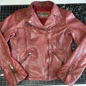 Overland Distressed Dark Red Lambskin Motorcycle Style Jacket Size Medium